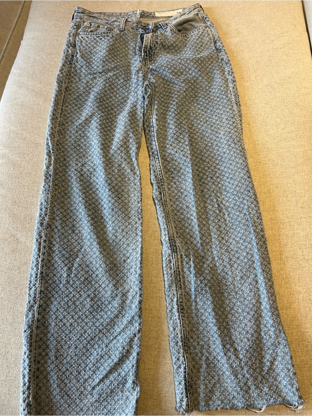 rag & bone Logan Mid-Rise Wide Leg Textured Blue Jeans